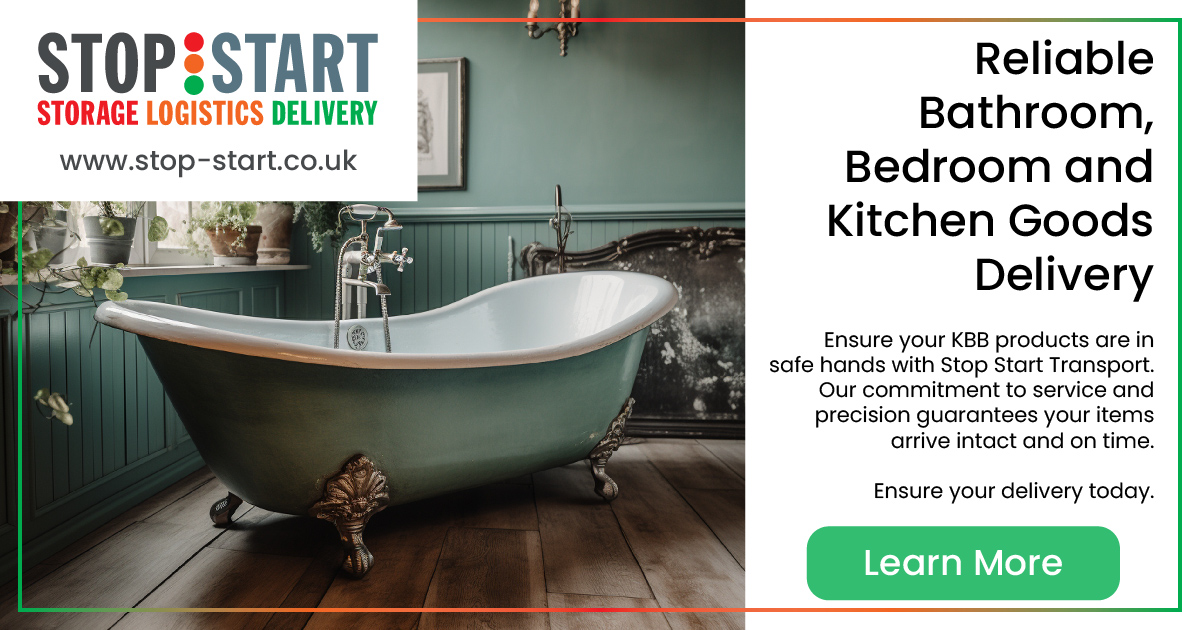 image of a beautiful mint green bulky vintage bathtub in an old style home, with text saying "reliable bathroom, bedroom and kitchen goods delivery"