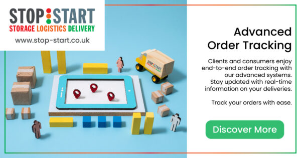 image of toy cars and building blocks representing the stop start delivery service with a toy tablet showing pins on a map to represent tracking