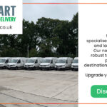 big fleet of vans with stop start van graphics on each