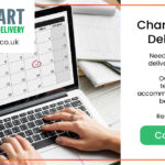 changing your delivery date: image of close up hands working on a laptop with a calendar on the screen highlighting the ease of changing your scheduled delivery date with stop start