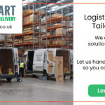 logistic solutions tailored to you , image from inside the stop start warehouse showing delivery vans and bulky difficult to transport boxes