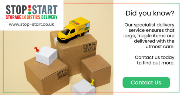 Did you know? Image of a stop start toy van stood on cardboard delivery boxes showing their specialist delivery services