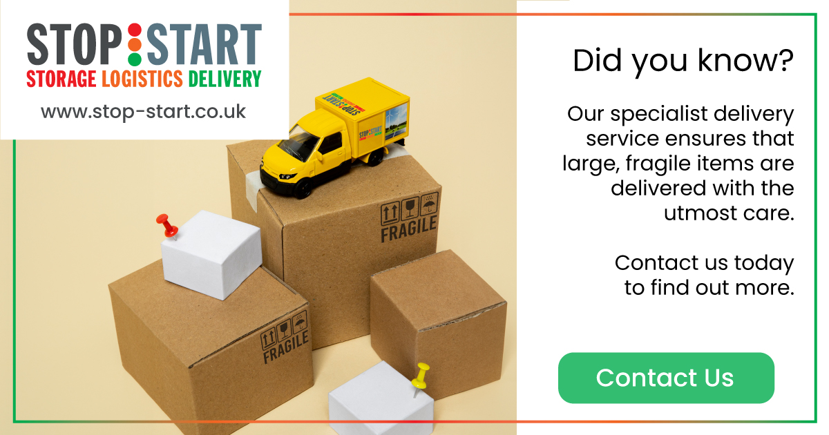 Did you know? Image of a stop start toy van stood on cardboard delivery boxes showing their specialist delivery services