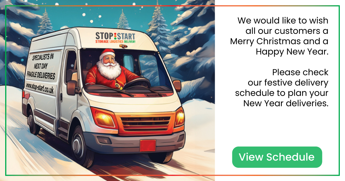 image of a stop start van with santa driving