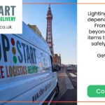 stop start van in blackpool, text reads: Lighting up the UK with dependable deliveries