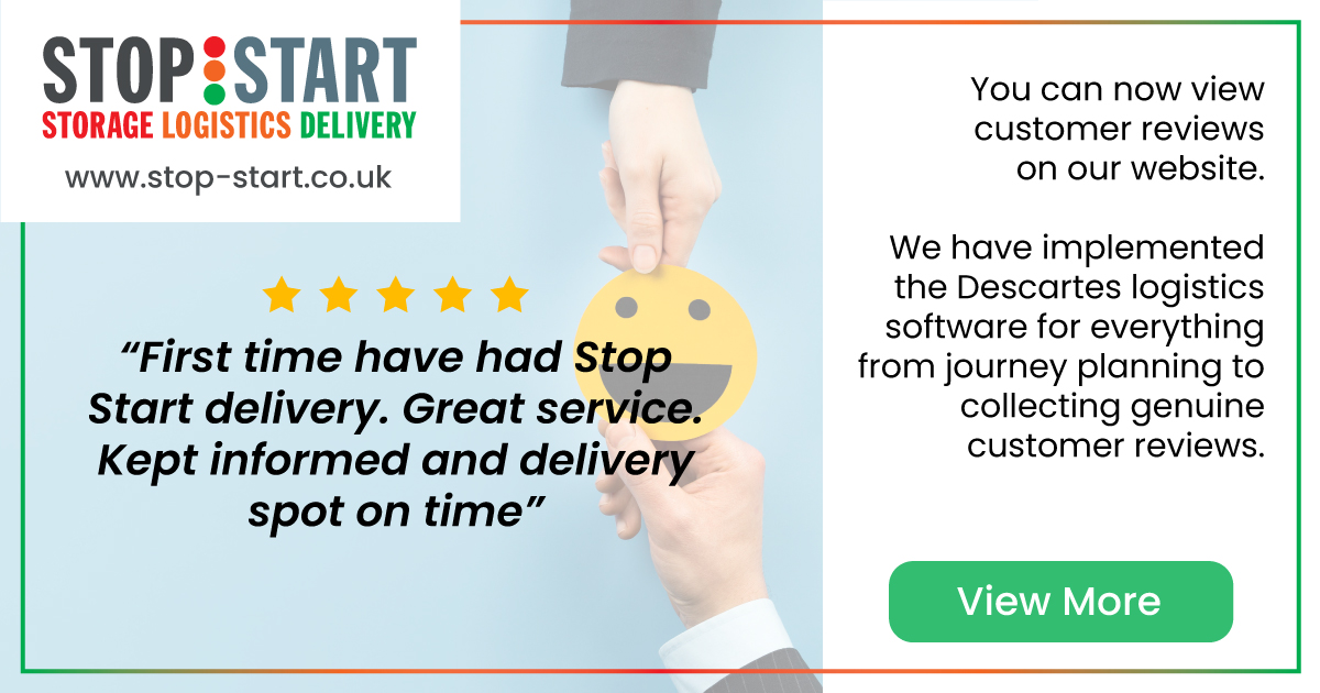 customer review from descartes: "first time have had a stop start delivery. great service, kept informed and delivery spot on time"