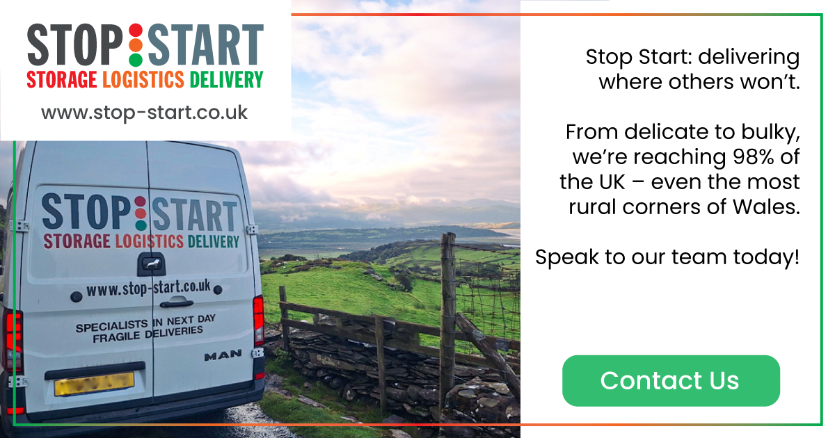 stop start transportation delivering to locations nobody else delivers to, image of a stop start van in the welsh countryside